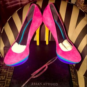 Authentic Brian Atwood Multi Color Block Pumps